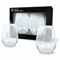 Mustang CALGARY FLAMES 2 PACK STEMLESS WINE GLASS SET