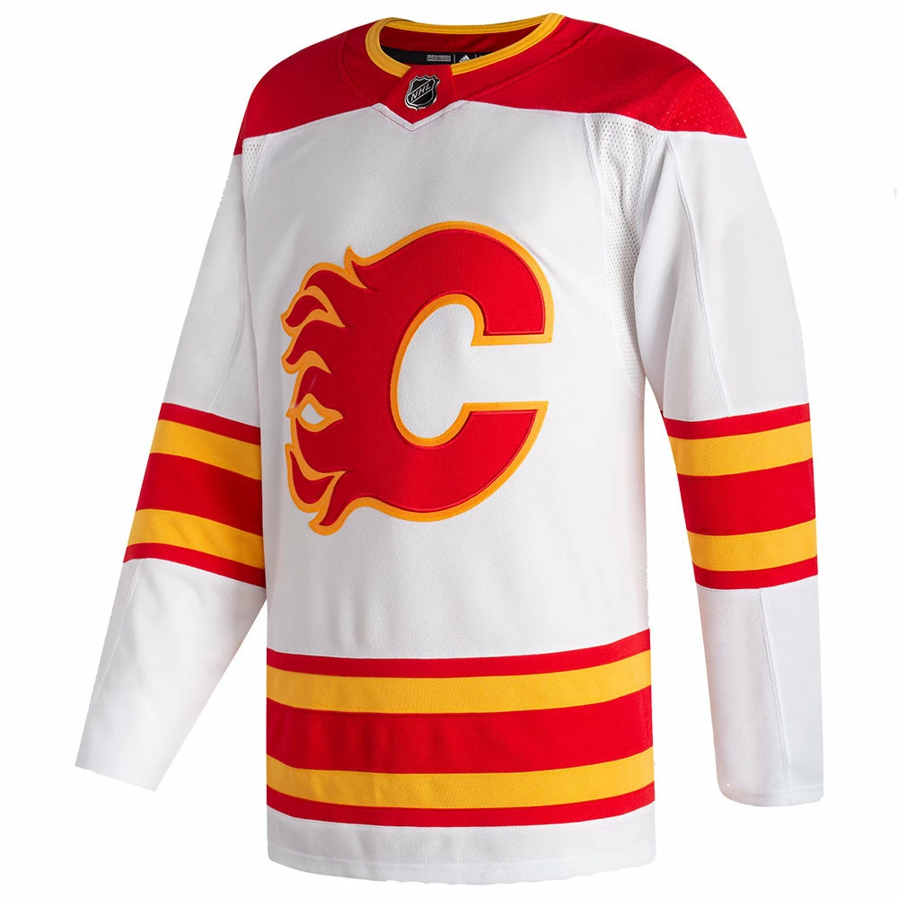 CALGARY FLAMES ADIDAS ADIZERO PRIMEGREEN AUTHENTIC WHITE AWAY JERSEY 3 CALGARY FLAMES ADIDAS ADIZERO PRIMEGREEN AUTHENTIC WHITE AWAY JERSEY