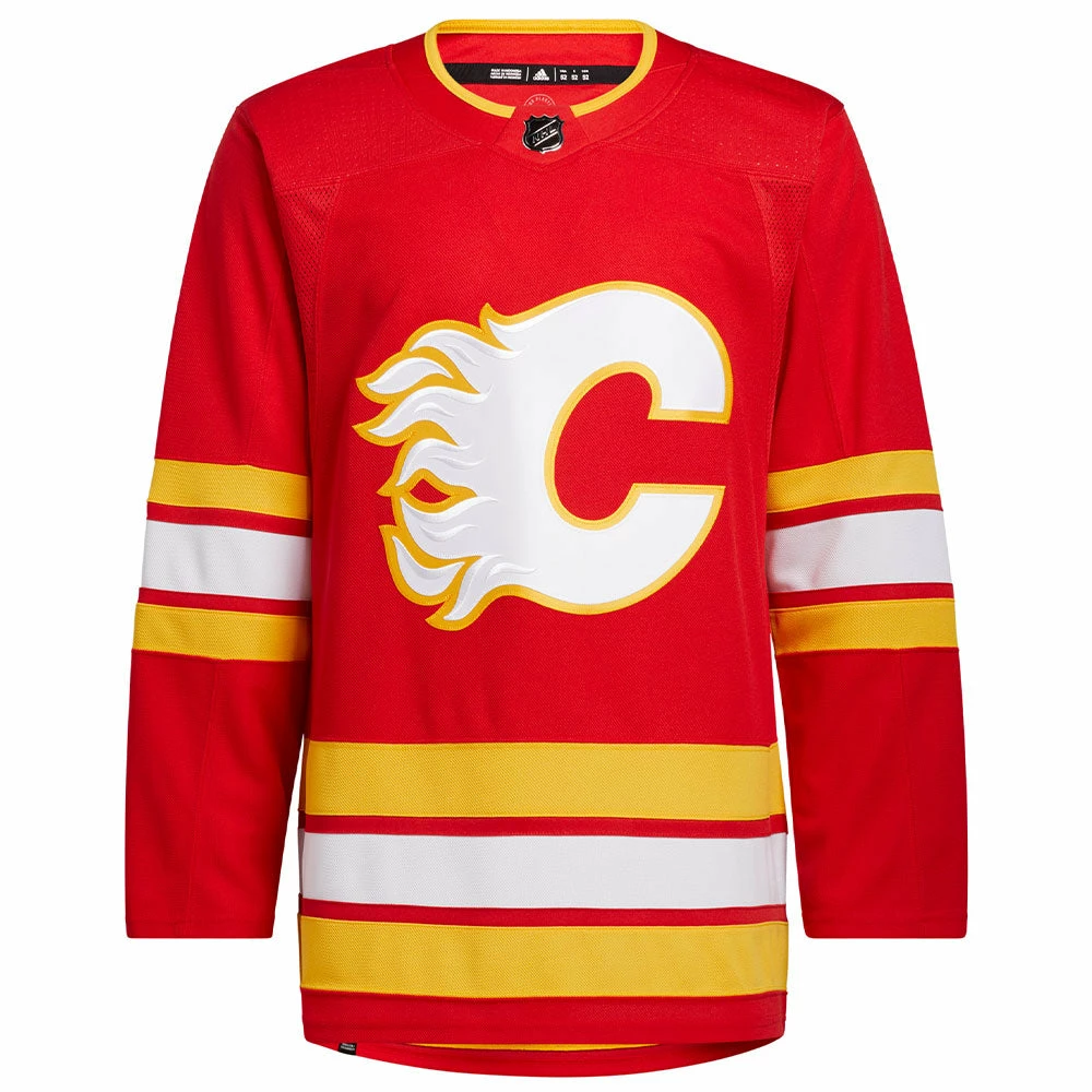 CALGARY FLAMES ADIDAS ADIZERO PRIMEGREEN AUTHENTIC RED HOME JERSEY 3 CALGARY FLAMES ADIDAS ADIZERO PRIMEGREEN AUTHENTIC RED HOME JERSEY