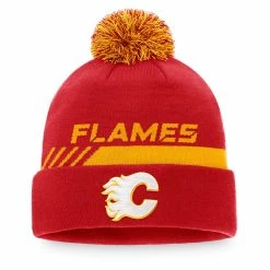 CALGARY FLAMES FANATICS MEN'S AUTHENTIC PRO LOCKER ROOM BEANIE CUFF POM TOQUE