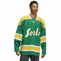 CALIFORNIA GOLDEN SEALS ADIDAS TEAM CLASSICS ADULT GREEN HOCKEY JERSEY 10 CALIFORNIA GOLDEN SEALS ADIDAS TEAM CLASSICS ADULT GREEN HOCKEY JERSEY -Jersey shop CALIFORNIA GOLDEN SEALS ADIDAS TEAM CLASSICS ADULT GREEN HOCKEY JERSEY MODEL FRONT