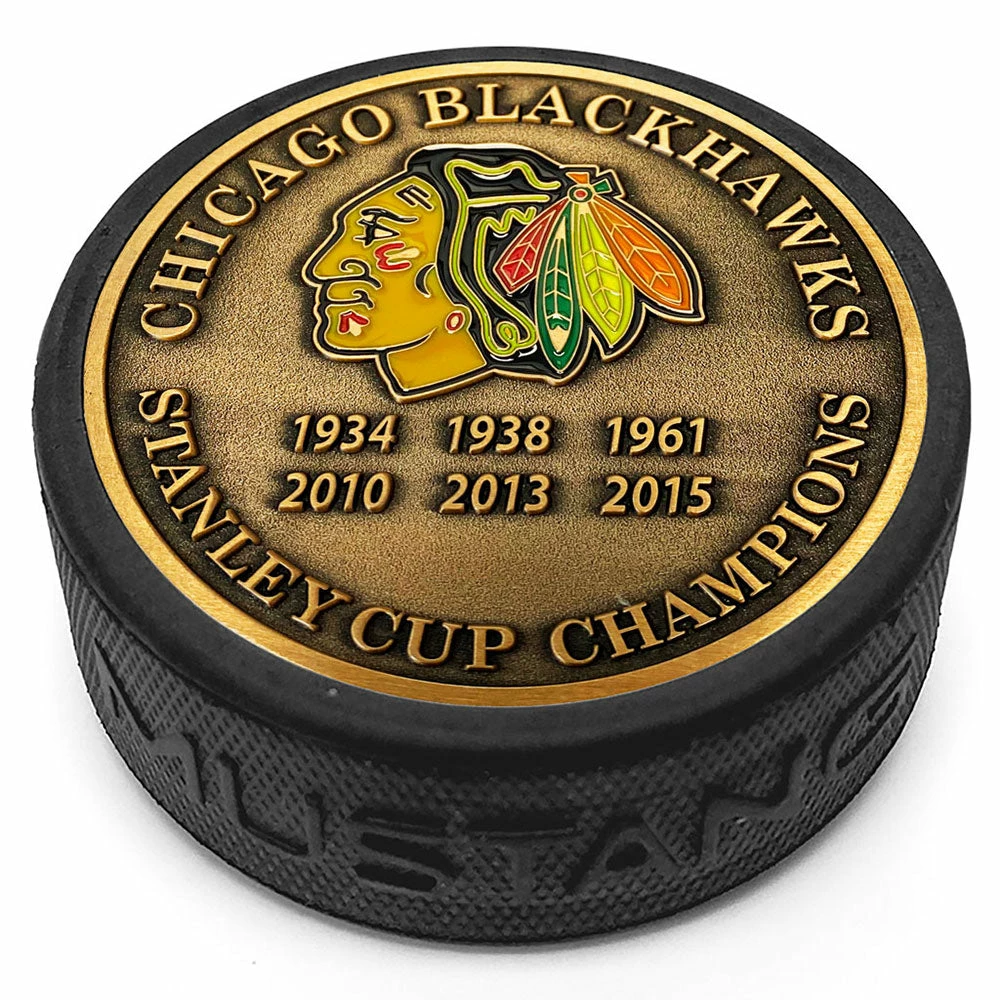Mustang CHICAGO BLACKHAWKS 6-TIME STANLEY CUP CHAMPIONS MEDALLION COLLECTION PUCK 3 Mustang CHICAGO BLACKHAWKS 6-TIME STANLEY CUP CHAMPIONS MEDALLION COLLECTION PUCK