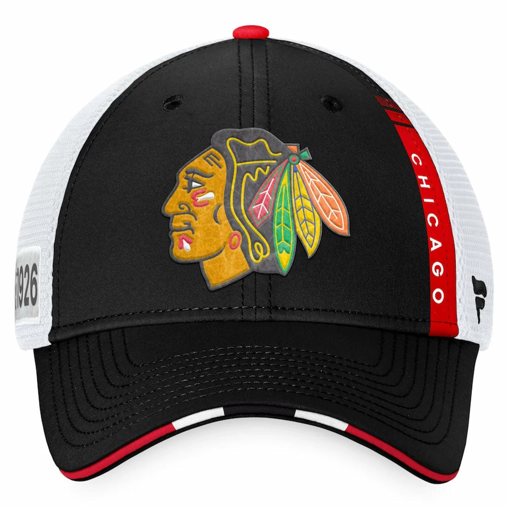 CHICAGO BLACKHAWKS FANATICS AUTHENTIC PRO 2022 NHL DRAFT STRUCTURED TRUCKER HAT 4 CHICAGO BLACKHAWKS FANATICS AUTHENTIC PRO 2022 NHL DRAFT STRUCTURED TRUCKER HAT - Image 2