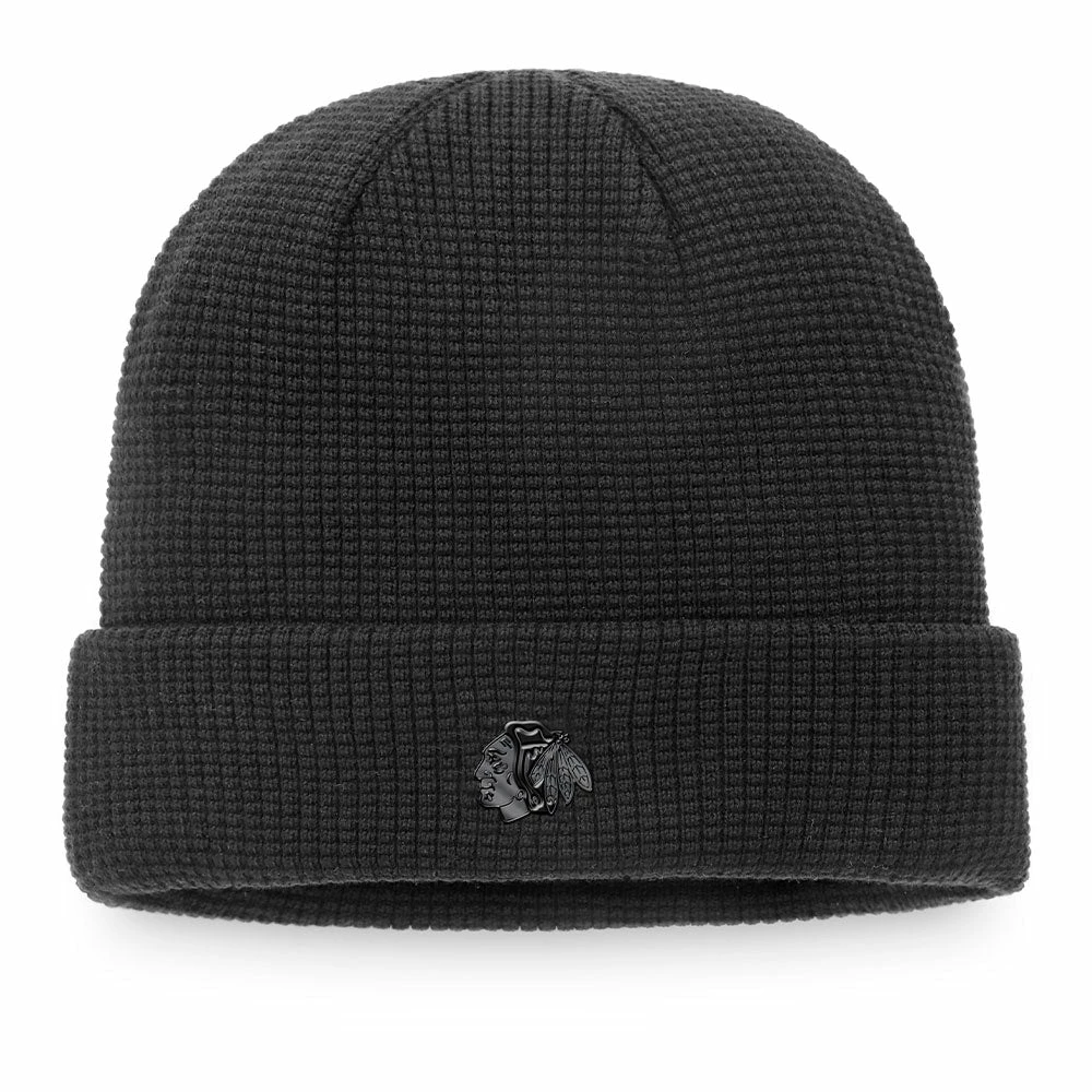 CHICAGO BLACKHAWKS FANATICS MEN'S BLACK ICE CUFF BEANIE TOQUE 3 CHICAGO BLACKHAWKS FANATICS MEN'S BLACK ICE CUFF BEANIE TOQUE