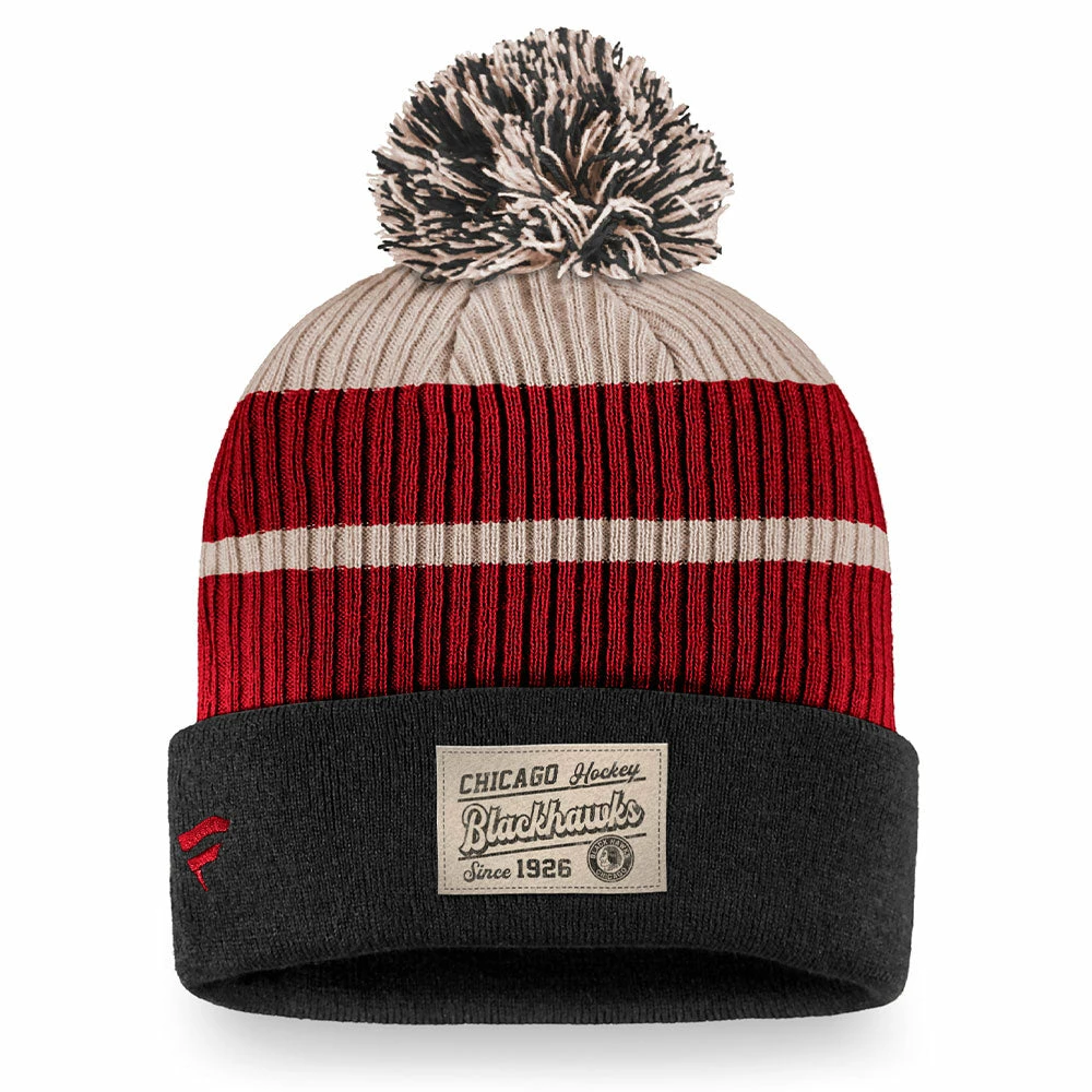 CHICAGO BLACKHAWKS FANATICS MEN'S TRUE CLASSICS BEANIE CUFF POM TOQUE 4 CHICAGO BLACKHAWKS FANATICS MEN'S TRUE CLASSICS BEANIE CUFF POM TOQUE - Image 2