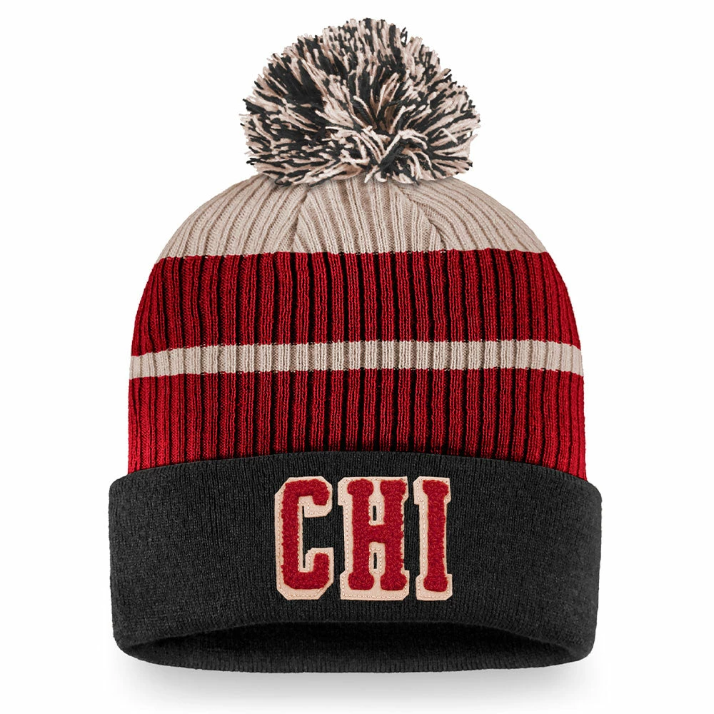 CHICAGO BLACKHAWKS FANATICS MEN'S TRUE CLASSICS BEANIE CUFF POM TOQUE 3 CHICAGO BLACKHAWKS FANATICS MEN'S TRUE CLASSICS BEANIE CUFF POM TOQUE