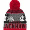 Outer Stuff CHICAGO BLACKHAWKS KID'S ALLOVER JACQUARD CUFF POM BEANIE -Jersey shop Chicago Blackhawks Kids All Over Cuff Pom Beanie min