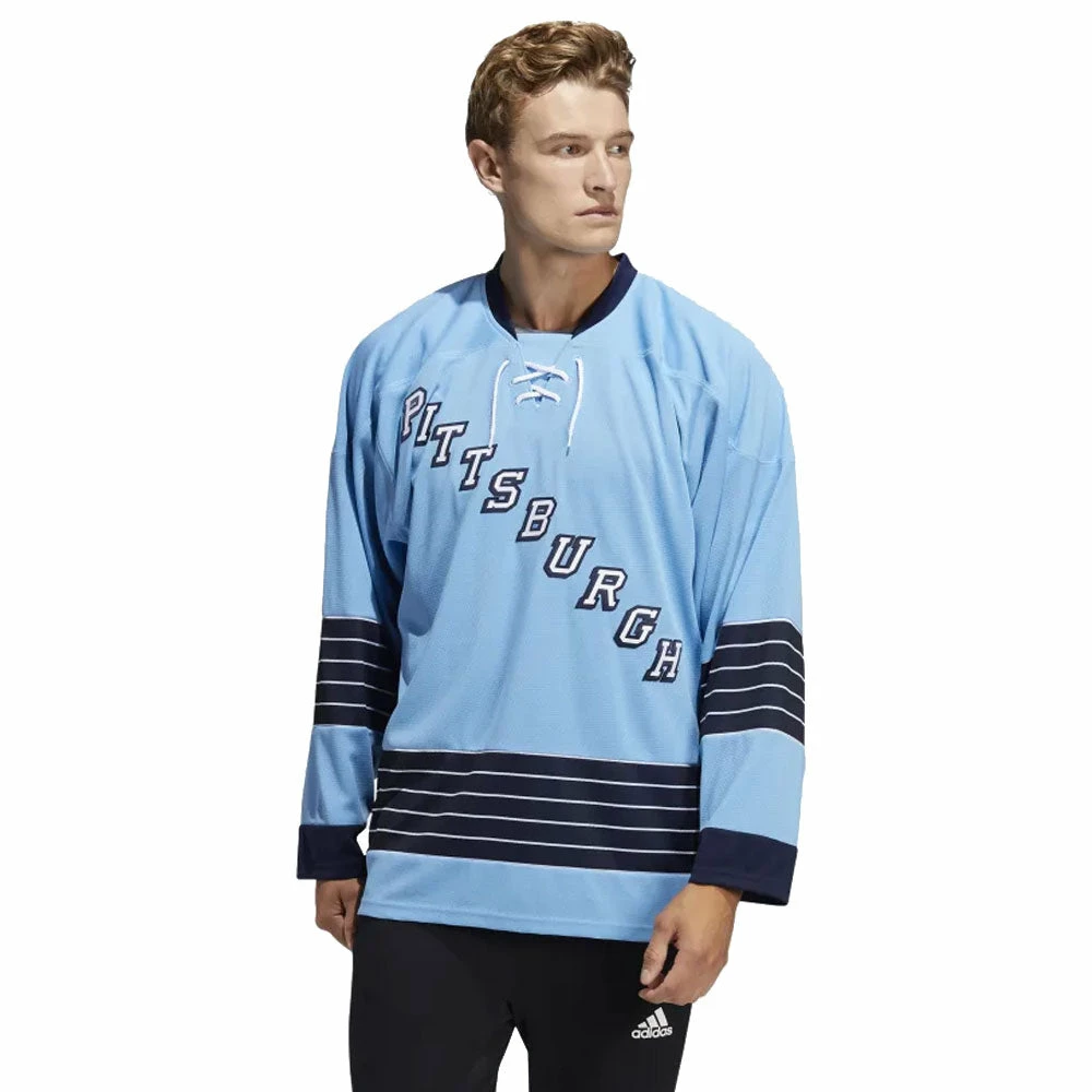 Jersey shop 42 Jersey shop -Jersey shop PITTSBURGH PENGUINS ADIDAS TEAM CLASSICS ADULT BABY BLUE HOCKEY JERSEY model front