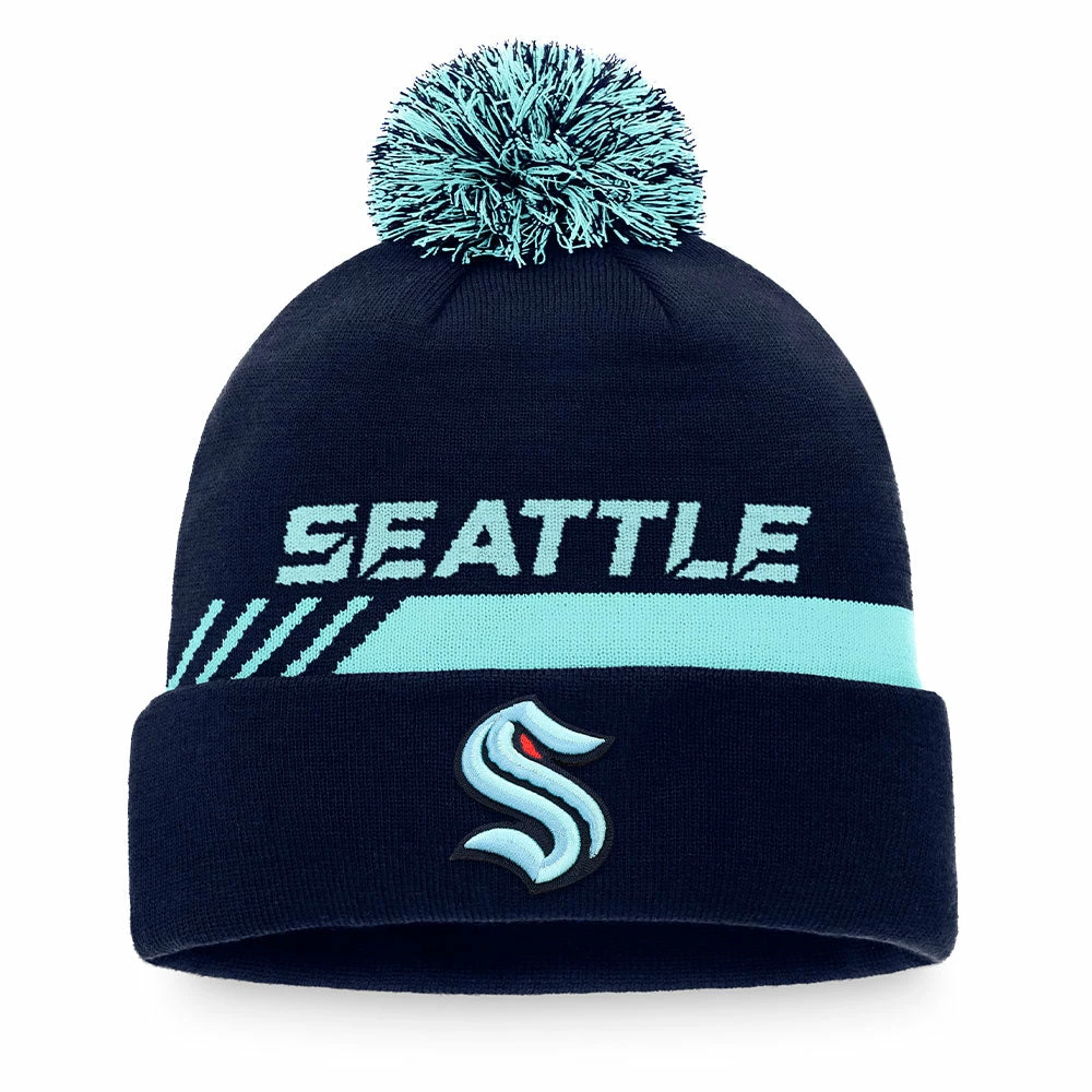 SEATTLE KRAKEN FANATICS MEN'S AUTHENTIC PRO LOCKER ROOM BEANIE CUFF POM TOQUE 3 SEATTLE KRAKEN FANATICS MEN'S AUTHENTIC PRO LOCKER ROOM BEANIE CUFF POM TOQUE