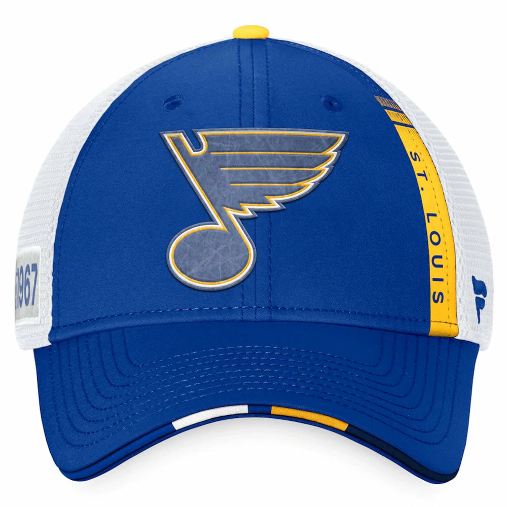 ST. LOUIS BLUES FANATICS AUTHENTIC PRO 2022 NHL DRAFT STRUCTURED TRUCKER HAT 4 ST. LOUIS BLUES FANATICS AUTHENTIC PRO 2022 NHL DRAFT STRUCTURED TRUCKER HAT - Image 2