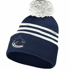 VANCOUVER CANUCKS ADIDAS ADULT NHL 3-STRIPE CUFFED POM TOQUE